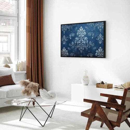  Slika - Retro Ornament Decorative Motif in Worn Blues 60x40 U crnom drvenom okviru Slike