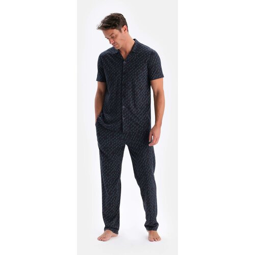 Dagi Navy Blue Size Printed Cotton Modal Shirt Trousers Pajamas Set Cene