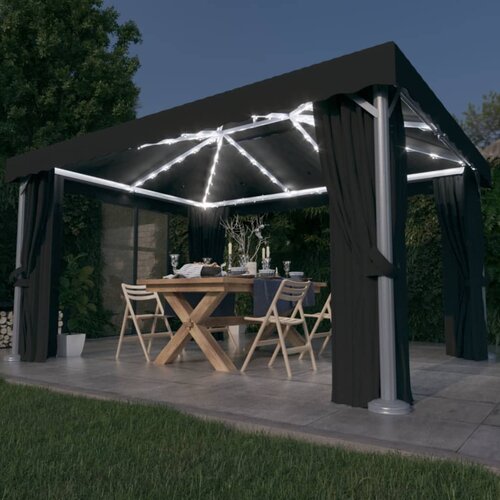 vidaXL Sjenica sa zastorima i LED svjetlosnim trakama 4 x 3 m antracit Cijene