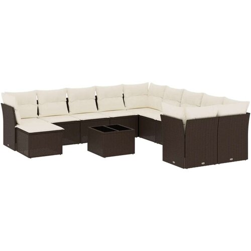 VidaXL 12-dijelni set vrtnih sofa od poliratana s jastucima smeđi Slike