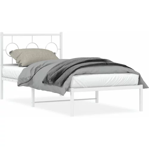 vidaXL Kovinski posteljni okvir z vzglavjem bel 90x200 cm