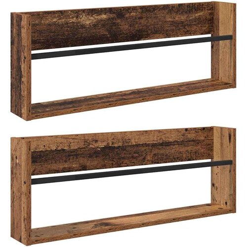  Polica za časopise s policom 2 pcs Staro drvo 80 x 12 x 30 cm Slike