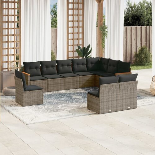 vidaXL 10-dijelni set vrtnih sofa od poliratana s jastucima sivi Cijene