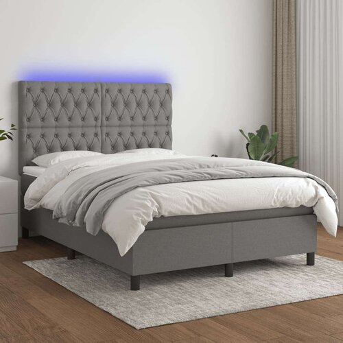  Box spring postelja z vzmetnico LED temno siva 140x200 cm blago, (20724044) Cene