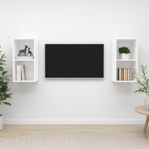 vidaXL Stenska TV omarica 2 kosa bele barve iverna plošča, (20732632) Cene