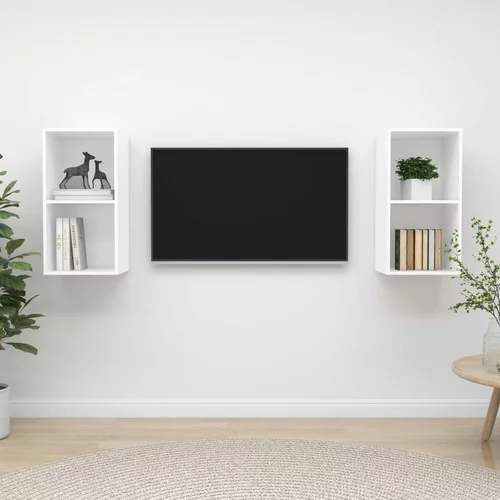 vidaXL Stenska TV omarica 2 kosa bele barve iverna plošča, (20732632)