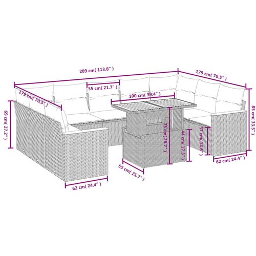 VidaXL 11-dijelni set vrtnih sofa od poliratana s jastucima crni Slike