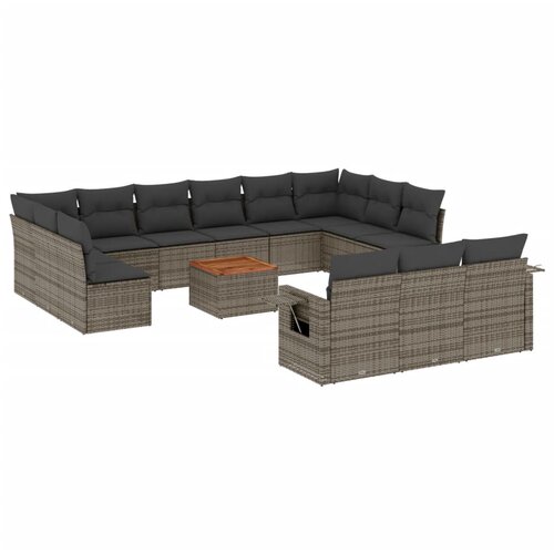  14-dijelni set vrtnih sofa od poliratana s jastucima sivi Slike