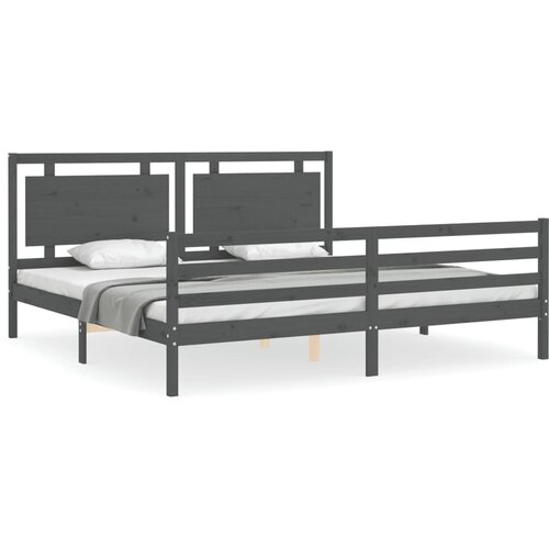  Okvir za krevet s uzglavljem sivi 200 x 200 cm od masivnog drva Slike