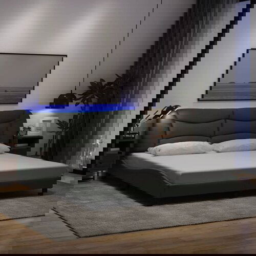 VidaXL Okvir kreveta s LED svjetlima tamnosivi 180 x 200 cm od tkanine Slike