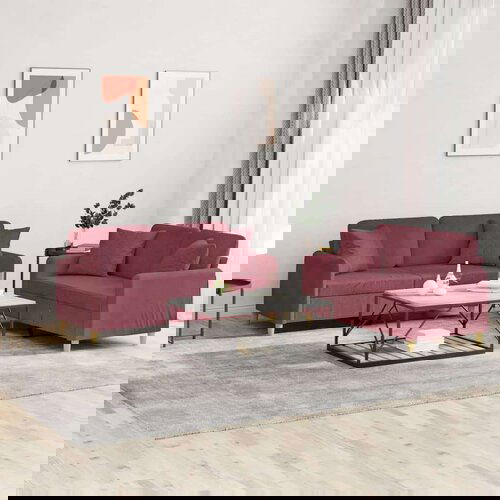 2-dijelni set sofa s jastucima crvena boja vina od tkanine Cene