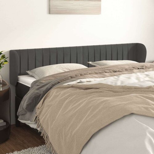  Vzglavje z u&amp;scaron;esi temno sivo 203x23x78/88 cm žamet, (20737485) Slike