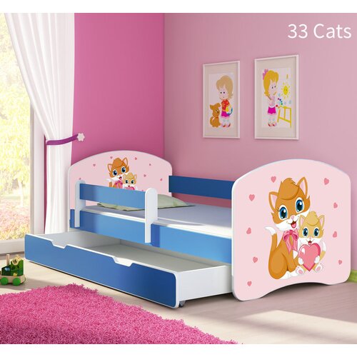  Otroška postelja ACMA z motivom, stranska modra + predal 160x80 cm 33 Cats Cene