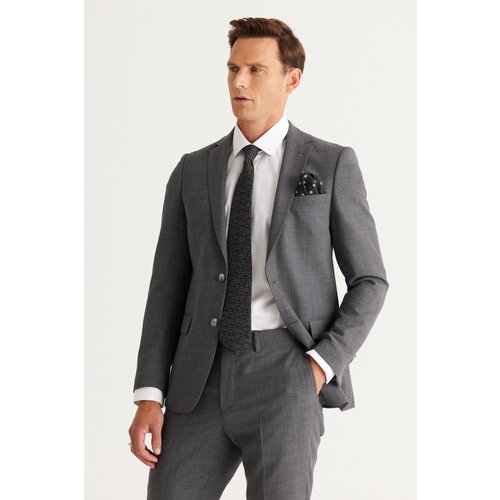 ALTINYILDIZ CLASSICS Men's Gray Slim Fit Slim Fit Mono Collar Cordura Fabric Woolen Suit Slike