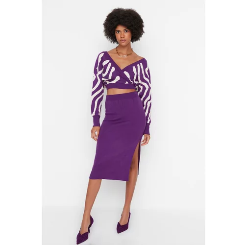 Trendyol Purple Jacquard Knitwear Bottom-Top Set