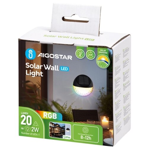 Aigostar LED RGB solarno zidno svetlo LED/2W/1,2V crna IP44 Slike