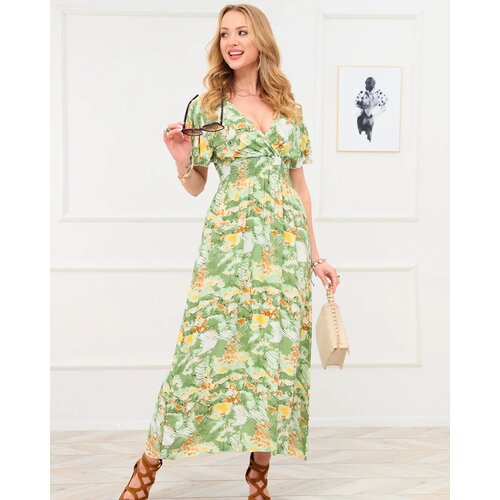 Resti Green women's long dress with fashionable pattern - Clothing Cene