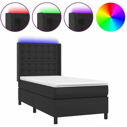 vidaXL Box spring postelja z vzmetnico LED črn 100x200 cm umetno usnje, (20725342)