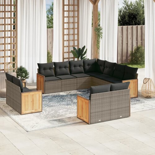 vidaXL 11-dijelni set vrtnih sofa od poliratana s jastucima sivi Cijene