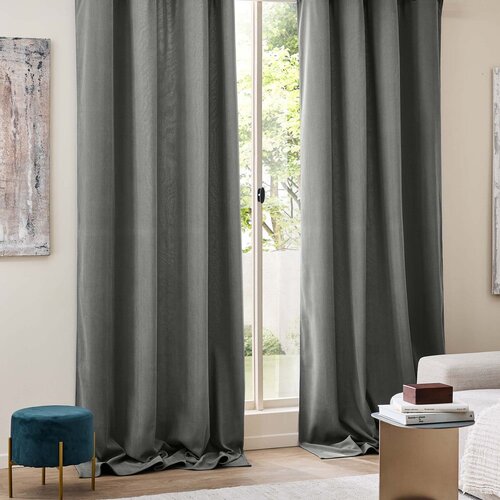 Douceur d int&amp;eacute;rieur Antracitno siva izolacijska zavesa iz rebrastega žameta 140x260 cm Madison &amp;ndash; Slike