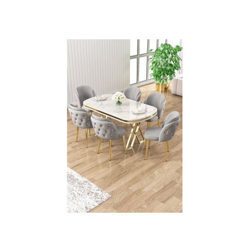 Hanah home Set trpezarijskog stola i stolica (7 delova) Zae White Marble Gold Grey Cene
