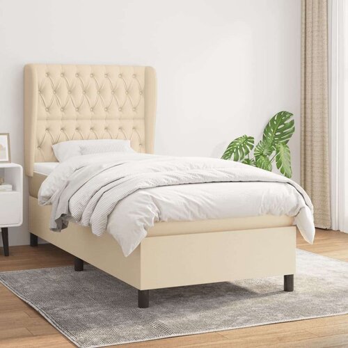  Krevet s oprugama i madracem krem 90 x 190 cm od tkanine Slike