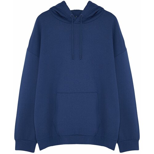 Trendyol Navy Blue Men's Plus Size Oversize Comfortable Basic Hoodie. Soft Pillow Cotton Sweatshirt. Slike