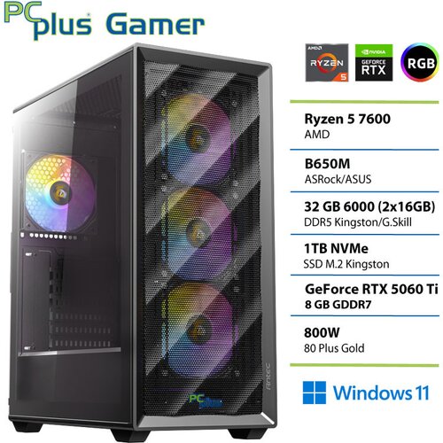 PCPLUS Namizni računalnik PCPLUS Gamer Ryzen 5 7600, 32 GB RAM, 1 TB SSD, RTX 5060 Ti 8GB, W11H|Gaming, (5000089112) Cene