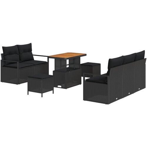 vidaXL set baštenskih sofa od 8 komada s jastucima crna poli ratan akacija, 2-sjedna baštenska sofa s pohranom i jastucima crna poli ratan, set baštenskog blagovanja od 3 komada s jastucima crna poli ratan akacija Cijene