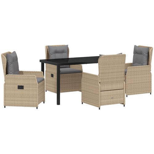 vidaXL 5-dijelni vrtni set za objedovanje Bež poli ratan, Vrtni stol Crni 140x80x73 cm Kaljeno staklo Cijene