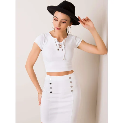 Fashion Hunters RUE PARIS White blouse with lace-up neckline