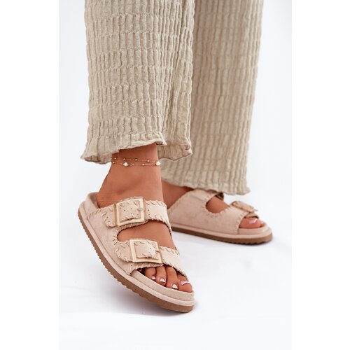 Boto Women's Sandals With Buckles And Decorative Stitching Beige Visley Cijene