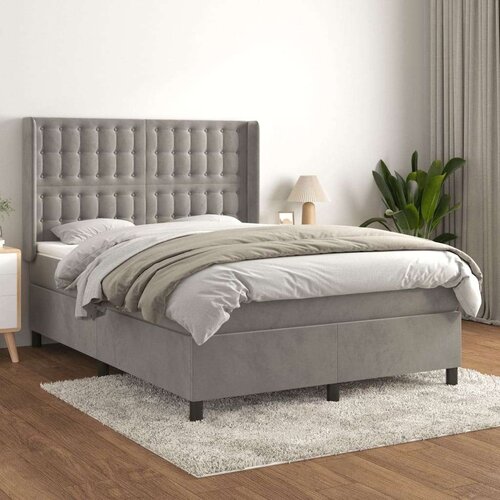  Box spring postelja z vzmetnico svetlo siva 140x200 cm žamet, (20790484) Slike