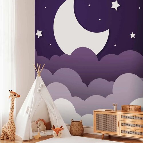 Foto tapeta - Moon dream - clouds in a purple sky with stars for children 200x140 Vodootporna Slike