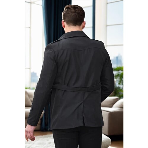 Dewberry 23058 Lined Belted Double Breasted Mens Trenchcoat-BLACK Slike