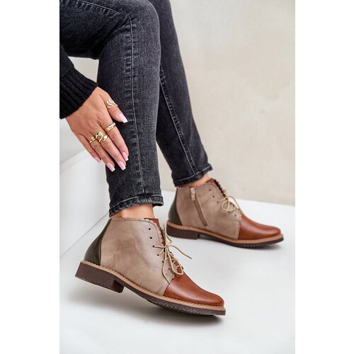 S. BARSKI Insulated leather ankle boots with flat heel brown Nianka Cene