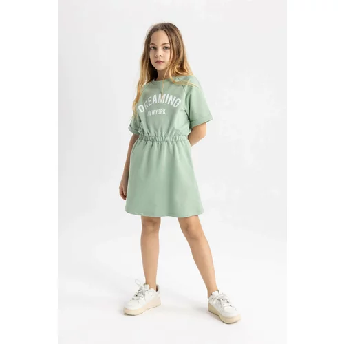 Defacto Girl Printed Sweatshirt Fabric Short Sleeve Dress