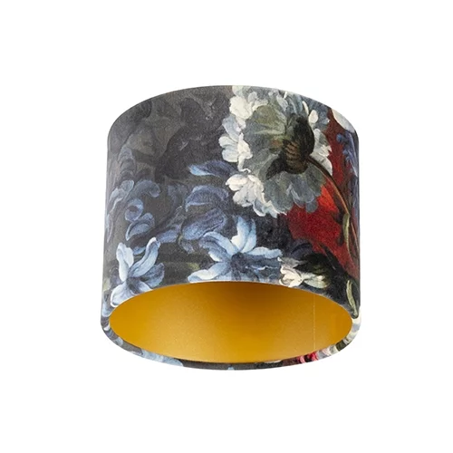 QAZQA Velur senčnik s cvetličnim dizajnom 18/18/14 zlato v notranjosti