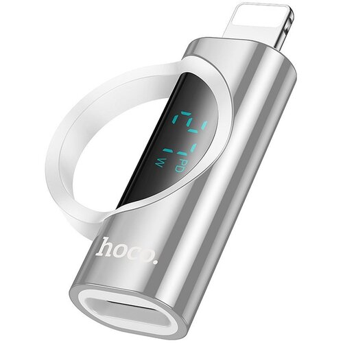 Hoco adapter lightning (mu&amp;scaron;ki) na type c (ženski) sa digitalnim displejem 2.4A 27W UA32B srebrni Slike