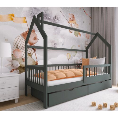 drveni dečiji krevet oskar sa fiokom - grafit - 190/200x90 cm Slike