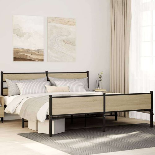 Metalni Kovinski posteljni okvir brez vzmetnice sonoma hrast 200x200 cm, (21608638) Slike