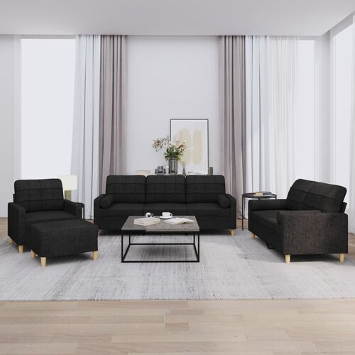 4-dijelni set sofa s jastucima crni od tkanine Cene