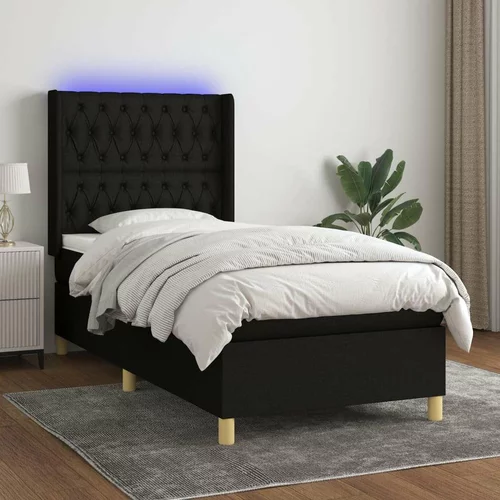  Box spring postelja z vzmetnico LED črna 80x200 cm blago, (20790970)