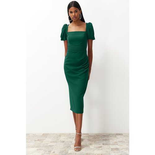 Trendyol Emerald Green Waist Detailed Fitted Woven Dress Cene