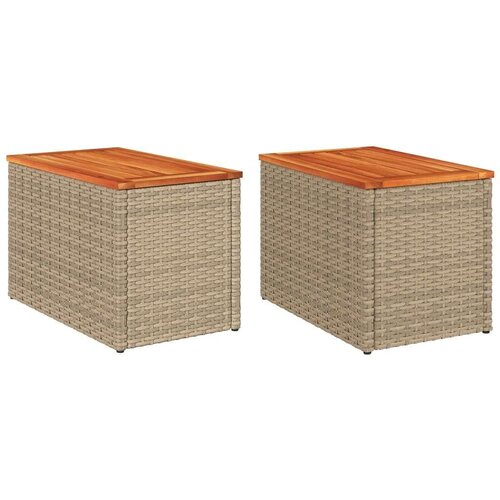  Vrtni bočni stolići 2 kom bež 55 x 34 x 37 cm poliratan i drvo Slike