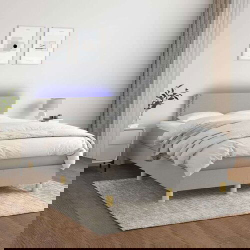  Box spring s madracem LED svjetlosivi 120x200 cm tkanina Slike