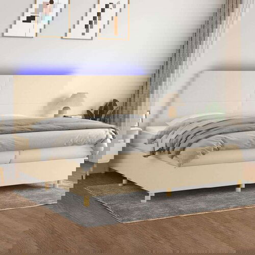  Box spring postelja z vzmetnico LED krem 200x200 cm blago, (20999371) Slike