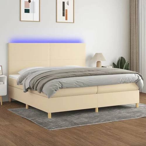  Box spring postelja z vzmetnico LED krem 200x200 cm blago, (20999371)