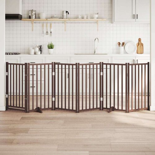 vidaXL Ograda za pse z vrati zložljiva 6panelov rjava 300cm topolovina Cene