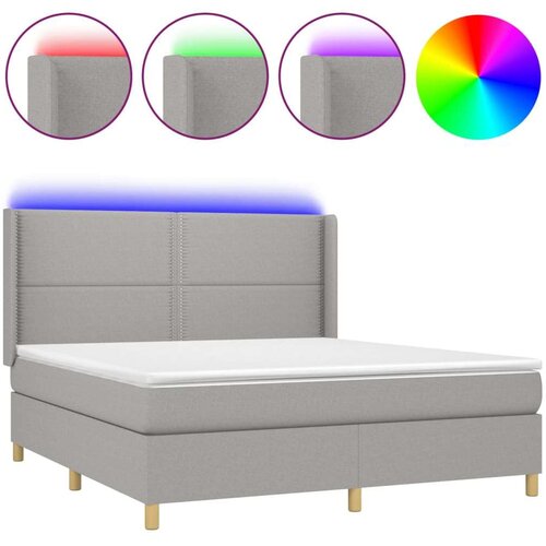  Krevet box spring s madracem LED svjetlosivi 180x200 cm tkanina Slike